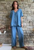 Benji Linen Wave Y Tee Denim